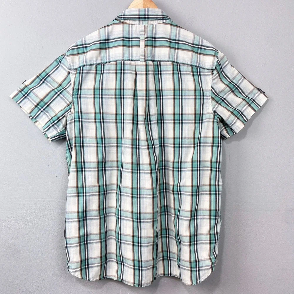 The North Face Mens Plaid Short Sleeve Button Up‎ Shirt Size L Blue Check Casual